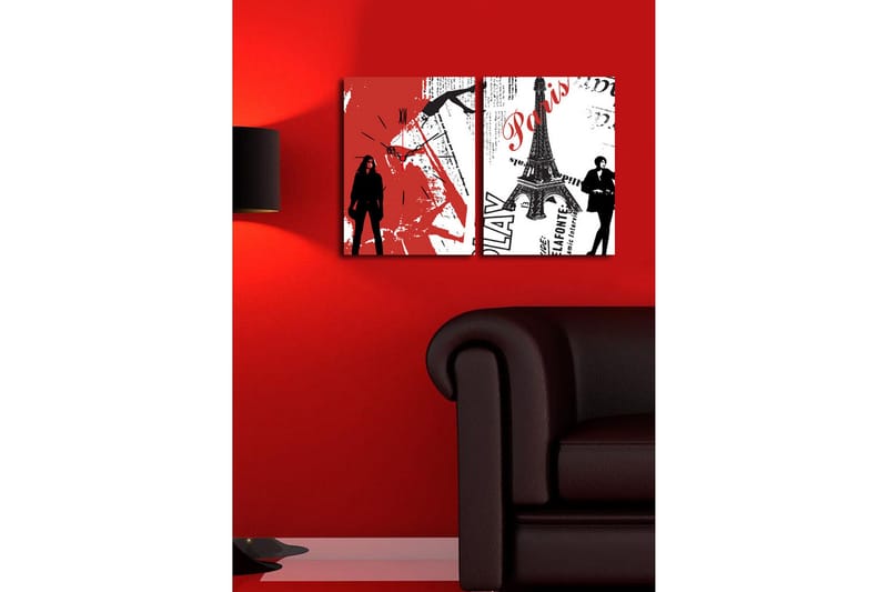 Dekorativ Canvasmålning med Klocka 2 Delar - Flerfärgad - Inredning - Väggdekor - Väggklocka & väggur