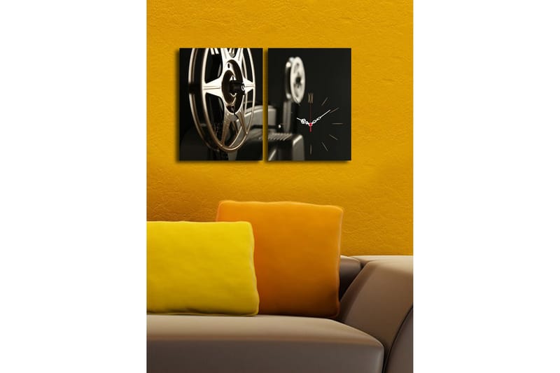 Dekorativ Canvasmålning med Klocka 2 Delar - Flerfärgad - Inredning - Väggdekor - Väggklocka & väggur