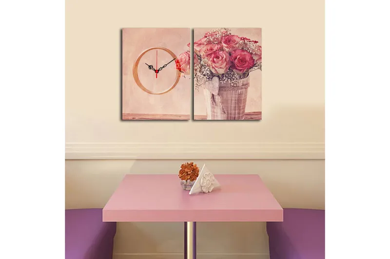 Dekorativ Canvasmålning med Klocka 2 Delar - Flerfärgad - Inredning - Väggdekor - Väggklocka & väggur