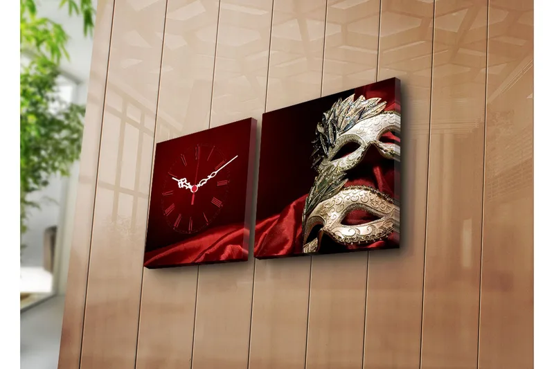 Dekorativ Canvasmålning med Klocka 2 Delar, Flerfärgad