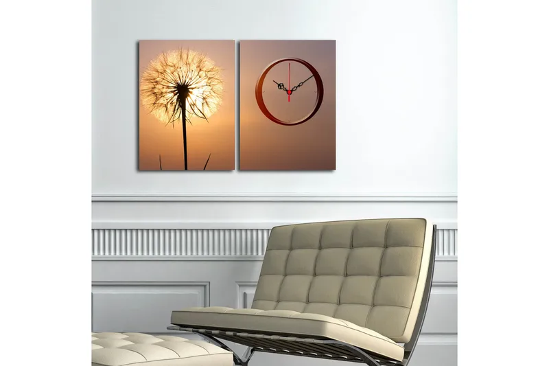 Dekorativ Canvasmålning med Klocka 2 Delar - Flerfärgad - Inredning - Väggdekor - Väggklocka & väggur