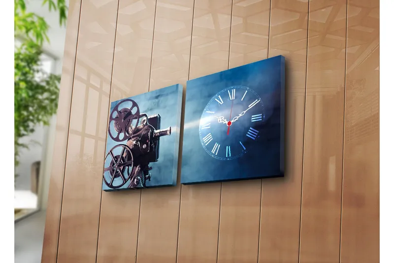 Dekorativ Canvasmålning med Klocka 2 Delar, Flerfärgad