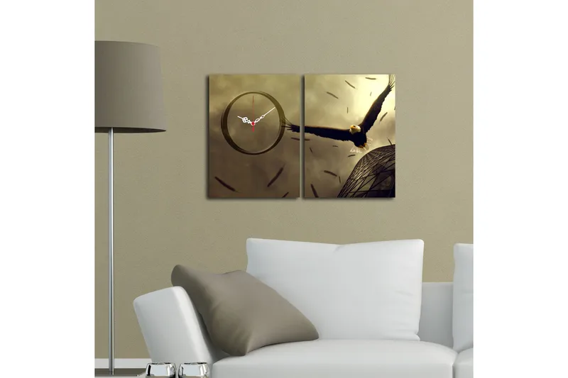 Dekorativ Canvasmålning med Klocka 2 Delar - Flerfärgad - Inredning - Väggdekor - Väggklocka & väggur