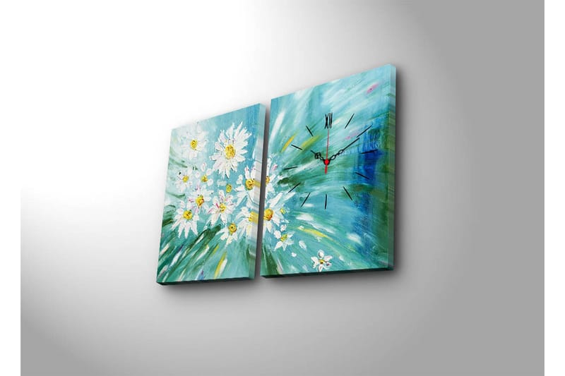 Dekorativ Canvasmålning med Klocka 2 Delar - Flerfärgad - Inredning - Väggdekor - Väggklocka & väggur