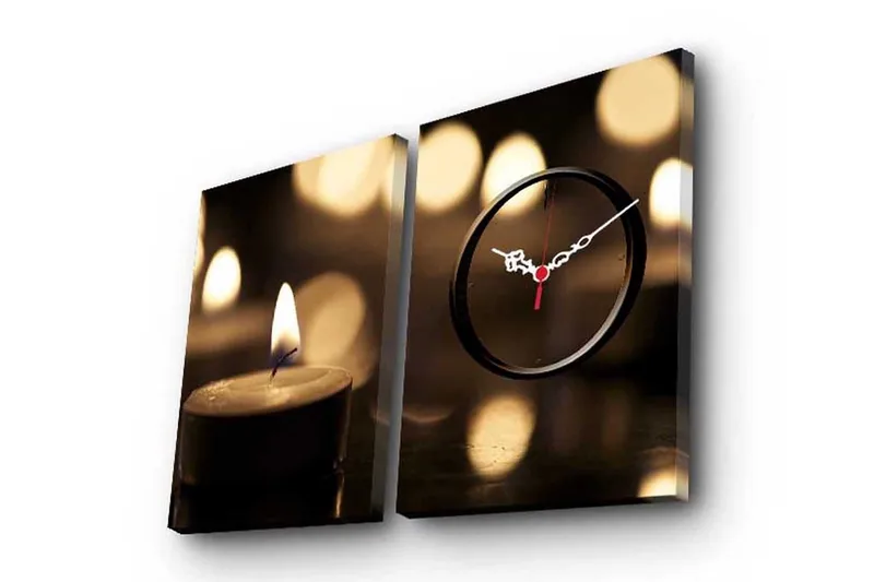 Dekorativ Canvasmålning med Klocka 2 Delar - Flerfärgad - Inredning - Väggdekor - Väggklocka & väggur