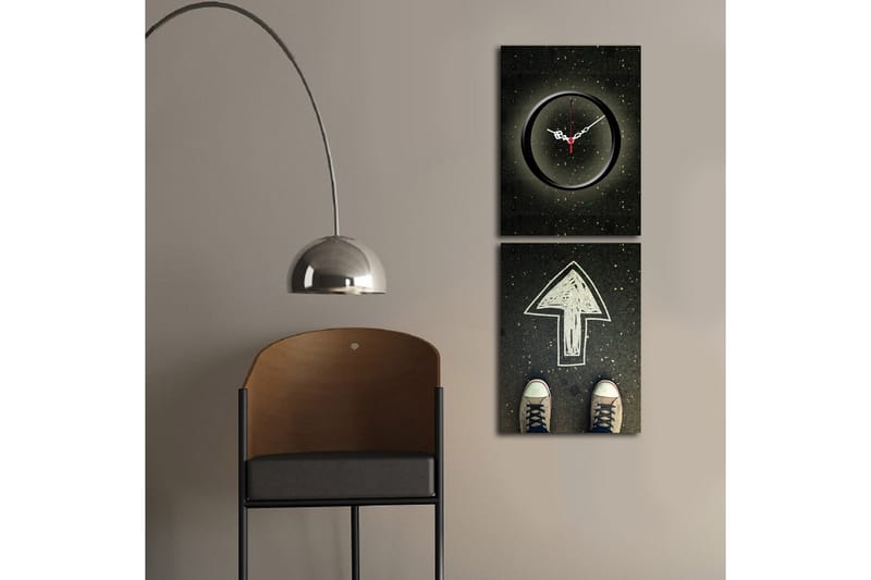 Dekorativ Canvasmålning med Klocka 2 Delar - Flerfärgad - Väggklocka & väggur