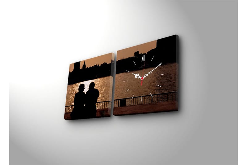 Dekorativ Canvasmålning med Klocka 2 Delar - Flerfärgad - Inredning - Väggdekor - Väggklocka & väggur