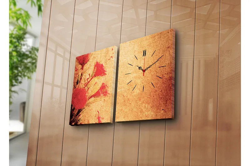 Dekorativ Canvasmålning med Klocka 2 Delar, Flerfärgad