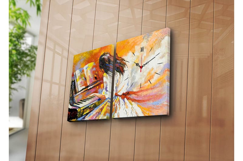 Dekorativ Canvasmålning med Klocka 2 Delar, Flerfärgad