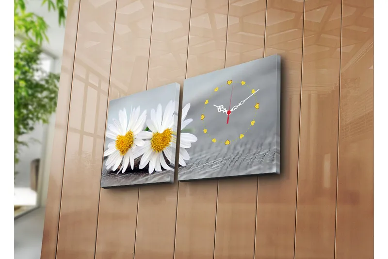 Dekorativ Canvasmålning med Klocka 2 Delar, Flerfärgad