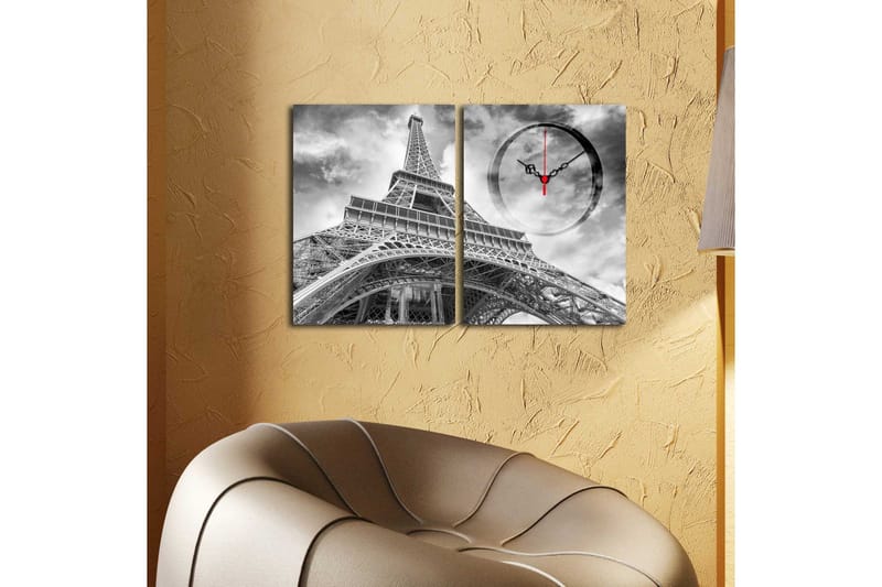 Dekorativ Canvasmålning med Klocka 2 Delar - Flerfärgad - Inredning - Väggdekor - Väggklocka & väggur