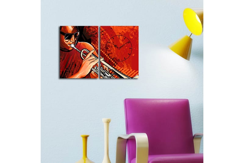 Dekorativ Canvasmålning med Klocka 2 Delar - Flerfärgad - Inredning - Väggdekor - Väggklocka & väggur