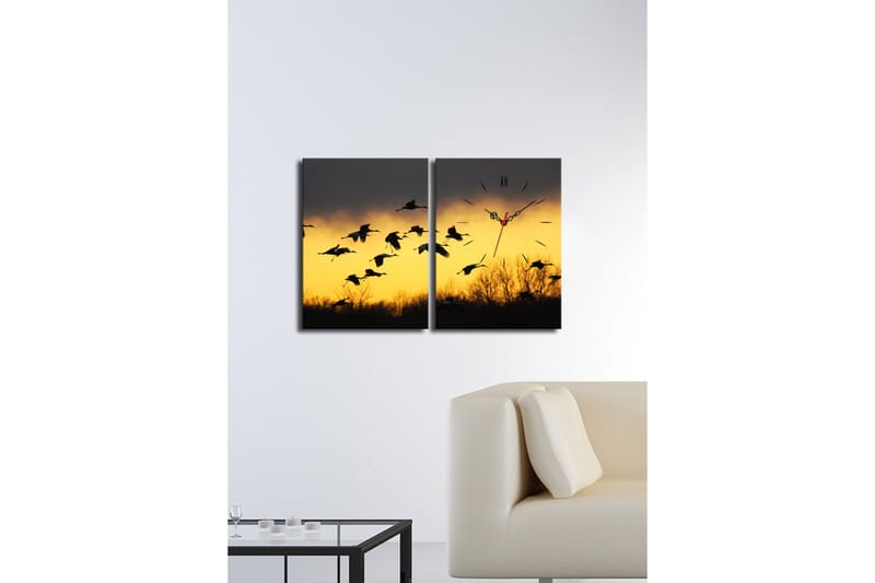 Dekorativ Canvasmålning med Klocka 2 Delar - Flerfärgad - Inredning - Väggdekor - Väggklocka & väggur