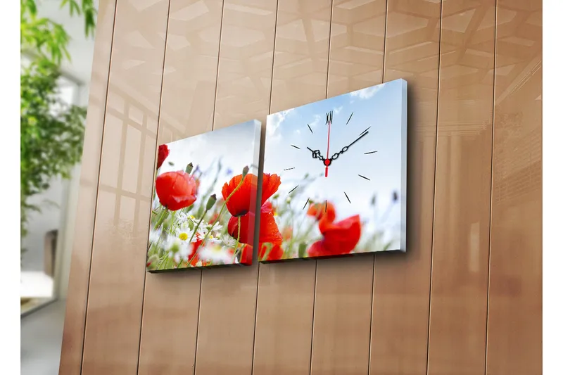 Dekorativ Canvasmålning med Klocka 2 Delar, Flerfärgad