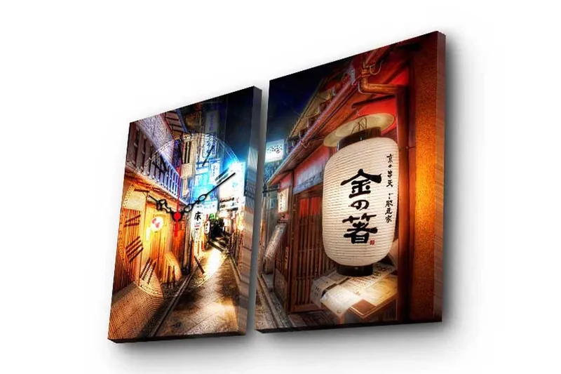 Dekorativ Canvasmålning med Klocka 2 Delar, Flerfärgad