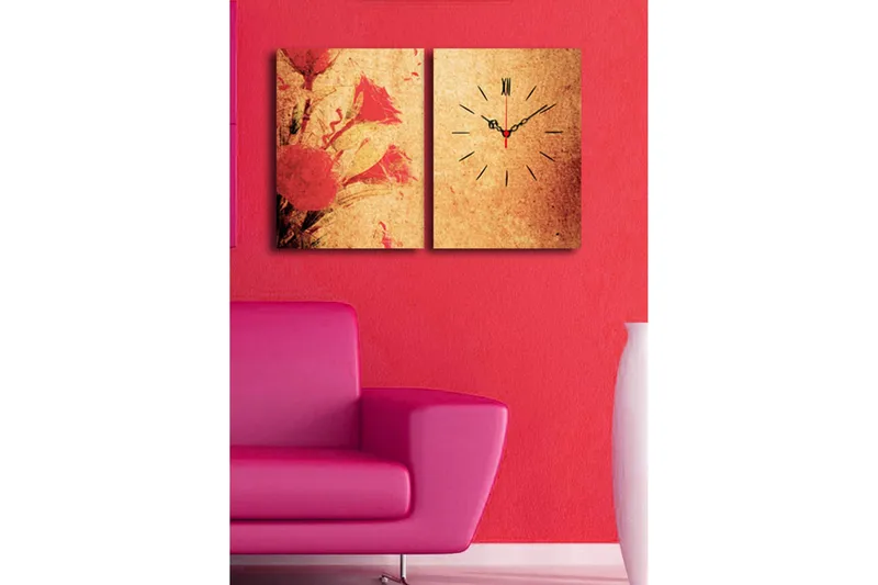 Dekorativ Canvasmålning med Klocka 2 Delar - Flerfärgad - Inredning - Väggdekor - Väggklocka & väggur