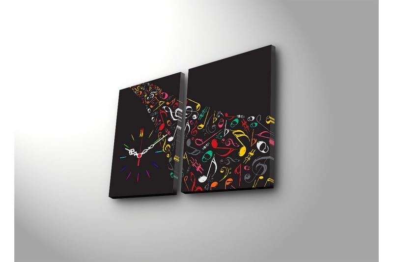 Dekorativ Canvasmålning med Klocka 2 Delar - Flerfärgad - Inredning - Väggdekor - Väggklocka & väggur