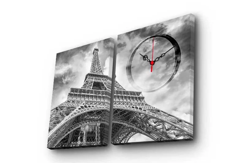 Dekorativ Canvasmålning med Klocka 2 Delar - Flerfärgad - Inredning - Väggdekor - Väggklocka & väggur