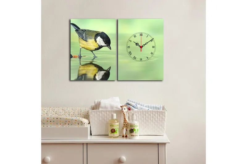 Dekorativ Canvasmålning med Klocka 2 Delar - Flerfärgad - Inredning - Väggdekor - Väggklocka & väggur