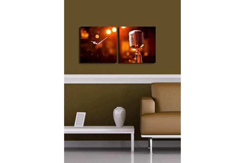 Dekorativ Canvasmålning med Klocka 2 Delar - Flerfärgad - Inredning - Väggdekor - Väggklocka & väggur