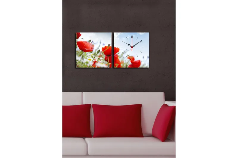 Dekorativ Canvasmålning med Klocka 2 Delar - Flerfärgad - Inredning - Väggdekor - Väggklocka & väggur