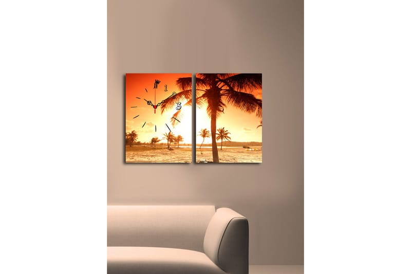 Dekorativ Canvasmålning med Klocka 2 Delar - Flerfärgad - Inredning - Väggdekor - Väggklocka & väggur