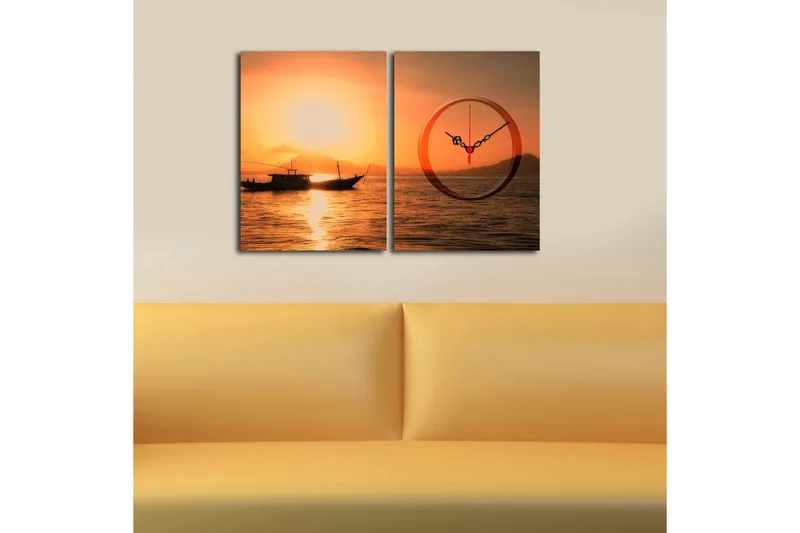 Dekorativ Canvasmålning med Klocka 2 Delar - Flerfärgad - Inredning - Väggdekor - Väggklocka & väggur