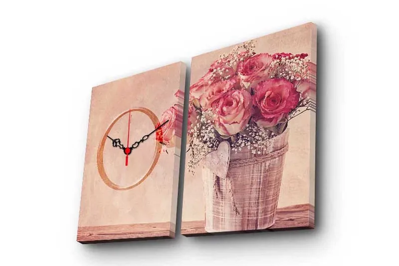 Dekorativ Canvasmålning med Klocka 2 Delar, Flerfärgad