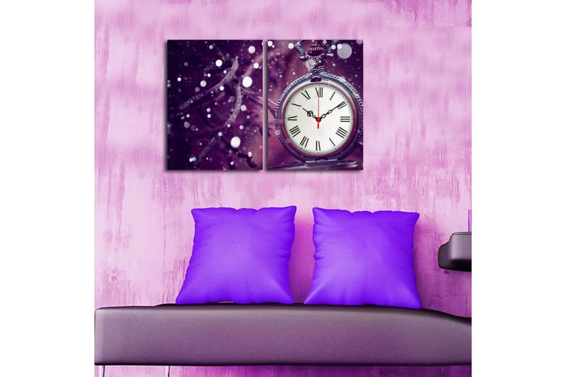 Dekorativ Canvasmålning med Klocka 2 Delar - Flerfärgad - Inredning - Väggdekor - Väggklocka & väggur