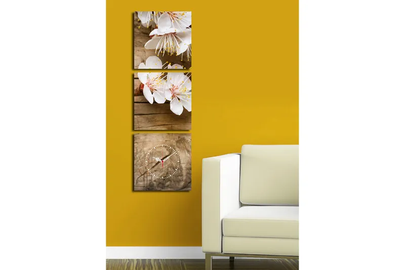 Dekorativ Canvasmålning med Klocka 3 Delar - Flerfärgad - Inredning - Väggdekor - Väggklocka & väggur