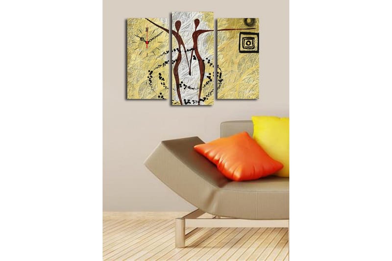 Dekorativ Canvasmålning med Klocka 3 Delar - Flerfärgad - Inredning - Väggdekor - Väggklocka & väggur