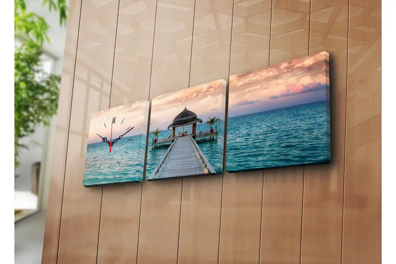 Dekorativ Canvasmålning med Klocka 3 Delar, Flerfärgad