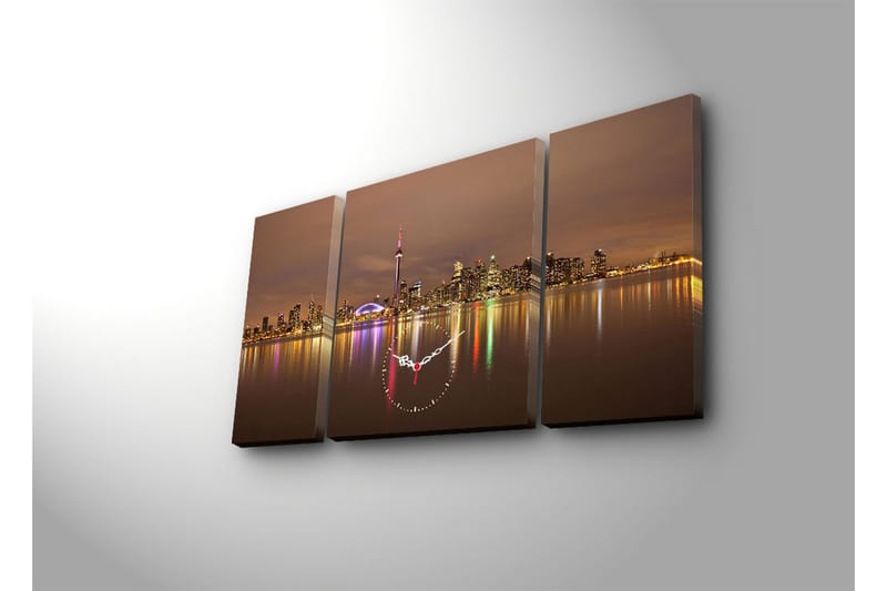 Dekorativ Canvasmålning med Klocka 3 Delar - Flerfärgad - Inredning - Väggdekor - Väggklocka & väggur