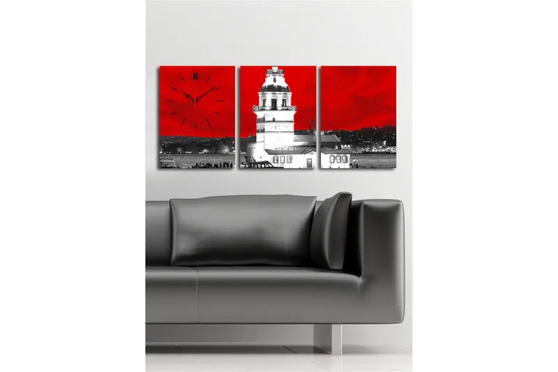 Dekorativ Canvasmålning med Klocka 3 Delar - Flerfärgad - Inredning - Väggdekor - Väggklocka & väggur