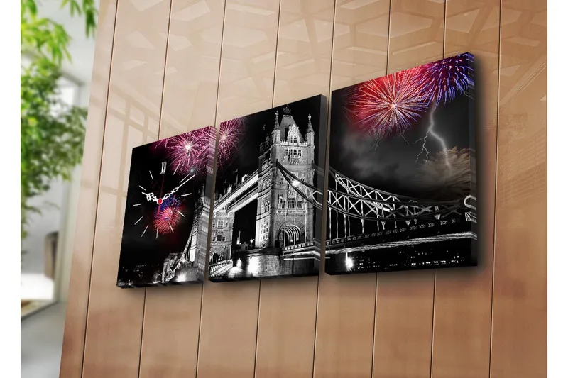 Dekorativ Canvasmålning med Klocka 3 Delar, Flerfärgad