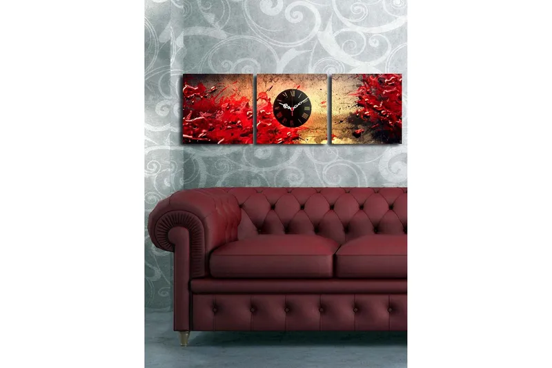 Dekorativ Canvasmålning med Klocka 3 Delar - Flerfärgad - Inredning - Väggdekor - Väggklocka & väggur