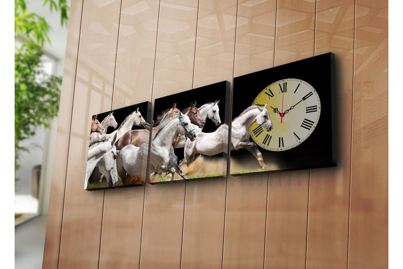 Dekorativ Canvasmålning med Klocka 3 Delar, Flerfärgad