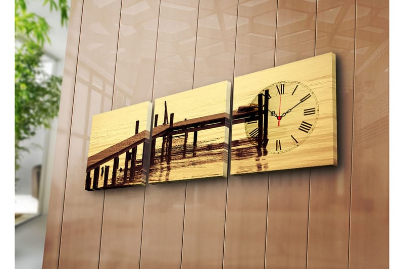 Dekorativ Canvasmålning med Klocka 3 Delar, Flerfärgad