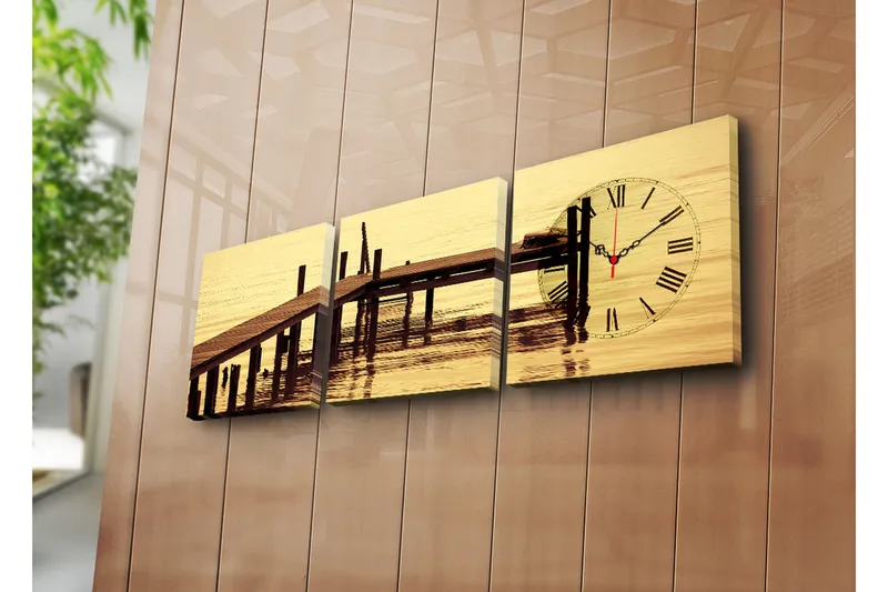 Dekorativ Canvasmålning med Klocka 3 Delar, Flerfärgad