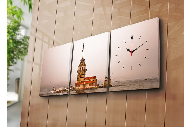 Dekorativ Canvasmålning med Klocka 3 Delar, Flerfärgad