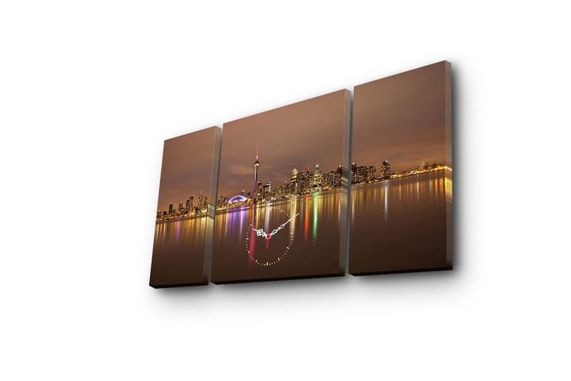 Dekorativ Canvasmålning med Klocka 3 Delar - Flerfärgad - Inredning - Väggdekor - Väggklocka & väggur