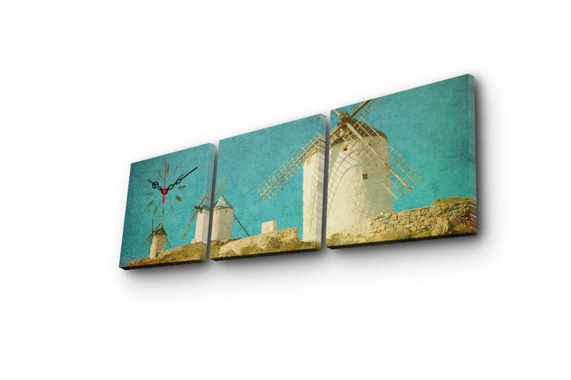 Dekorativ Canvasmålning med Klocka 3 Delar - Flerfärgad - Inredning - Väggdekor - Väggklocka & väggur