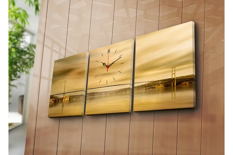 Dekorativ Canvasmålning med Klocka 3 Delar, Flerfärgad