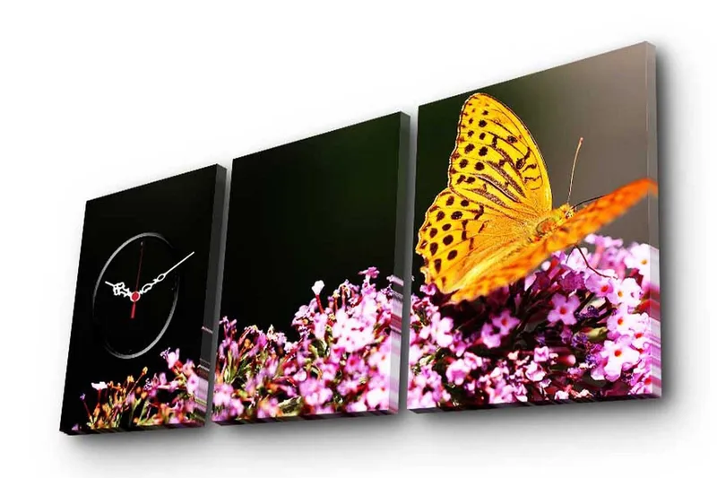 Dekorativ Canvasmålning med Klocka 3 Delar, Flerfärgad