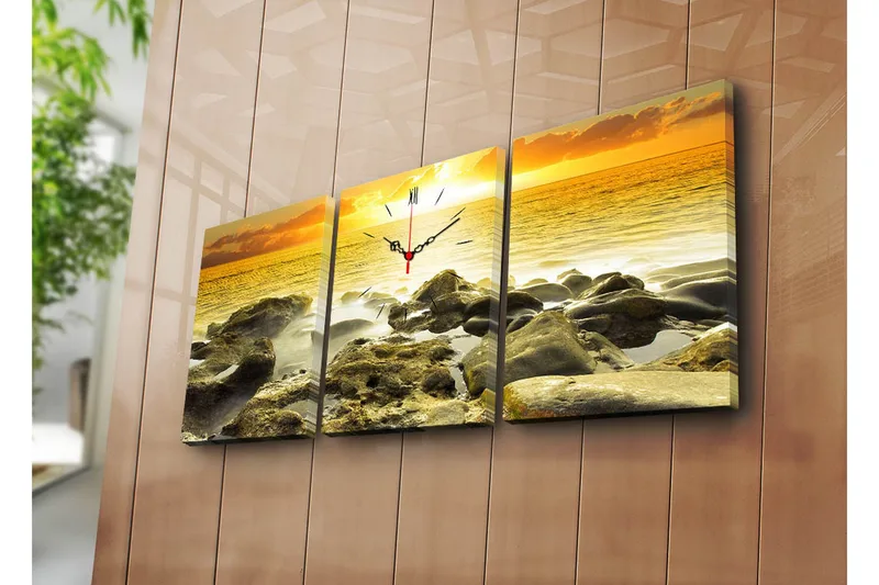 Dekorativ Canvasmålning med Klocka 3 Delar, Flerfärgad