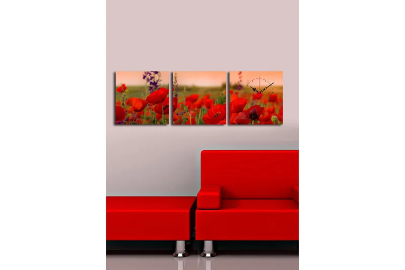 Dekorativ Canvasmålning med Klocka 3 Delar - Flerfärgad - Inredning - Väggdekor - Väggklocka & väggur