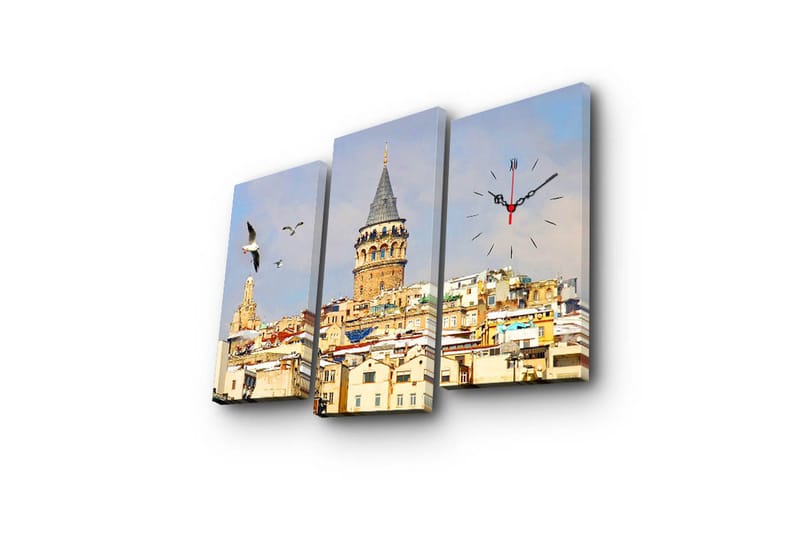 Dekorativ Canvasmålning med Klocka 3 Delar - Flerfärgad - Inredning - Väggdekor - Väggklocka & väggur