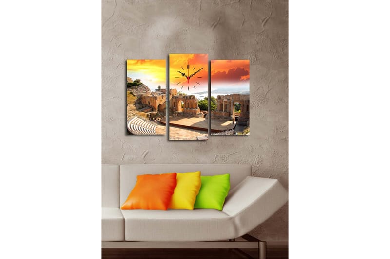 Dekorativ Canvasmålning med Klocka 3 Delar - Flerfärgad - Inredning - Väggdekor - Väggklocka & väggur