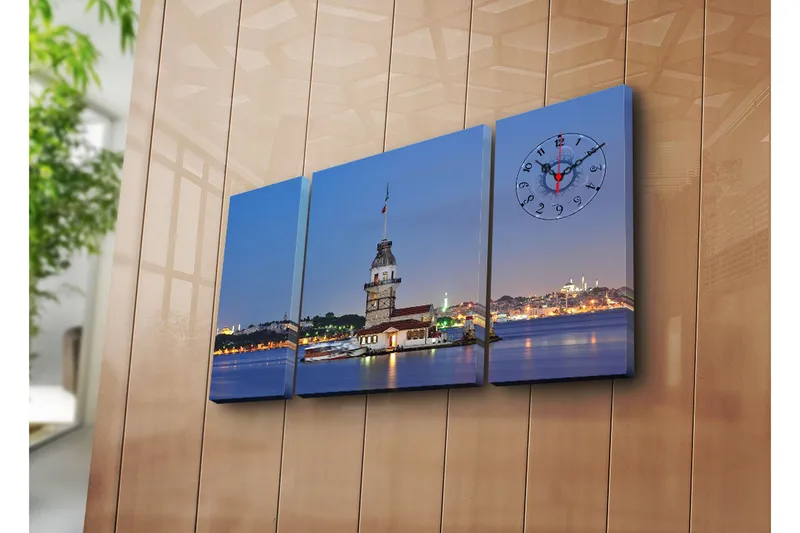 Dekorativ Canvasmålning med Klocka 3 Delar, Flerfärgad