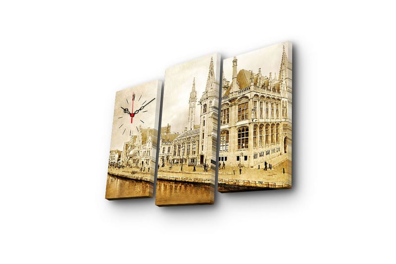 Dekorativ Canvasmålning med Klocka 3 Delar - Flerfärgad - Inredning - Väggdekor - Väggklocka & väggur